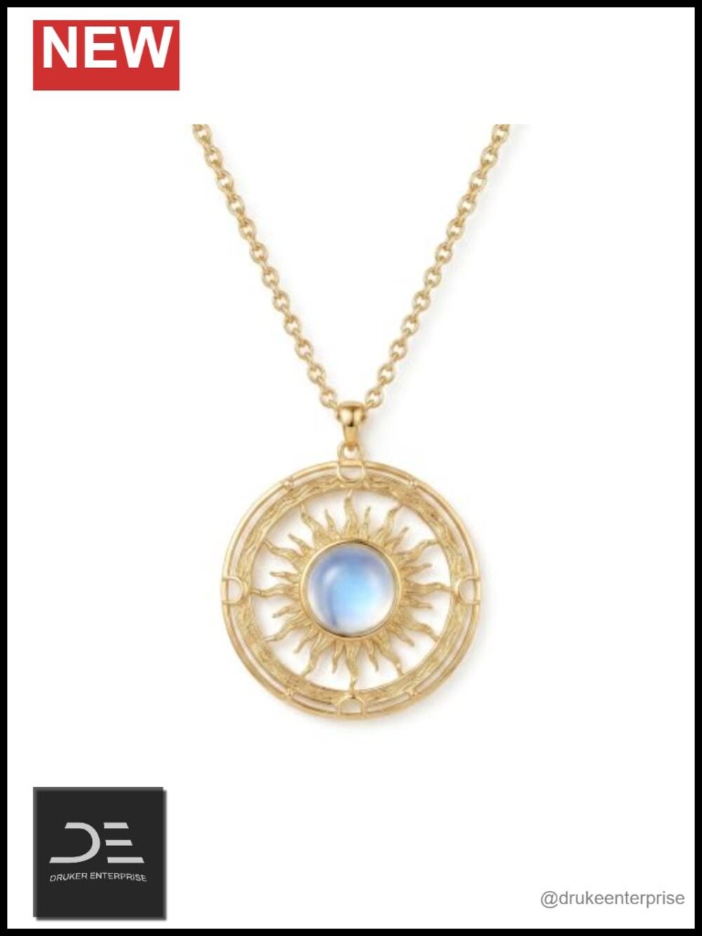 14K Gold Plated Moonstone Sun Pendant Necklace Celestial Jewelry